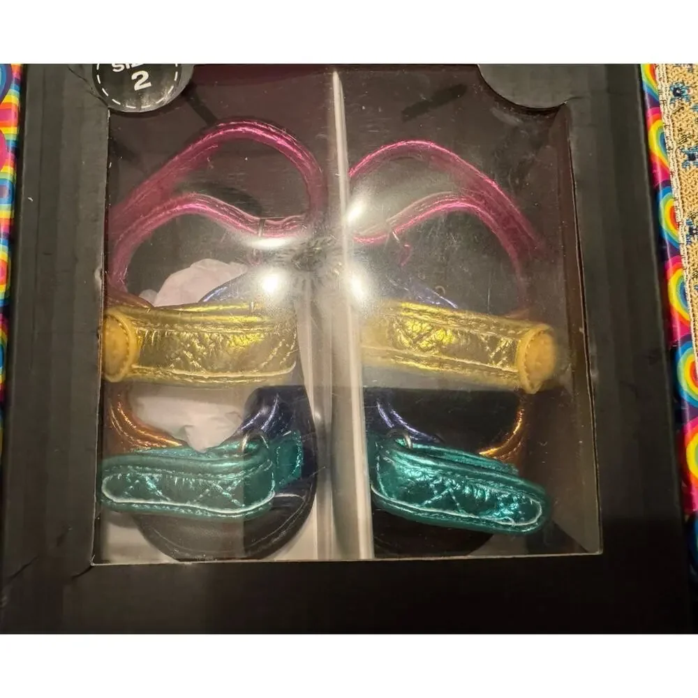 Kurt Geiger London Mini Orson Rainbow Metallic Sandals Strappy Size 2